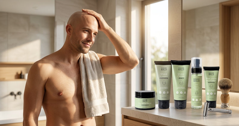 Bald man morning routine with GOOD BALD products