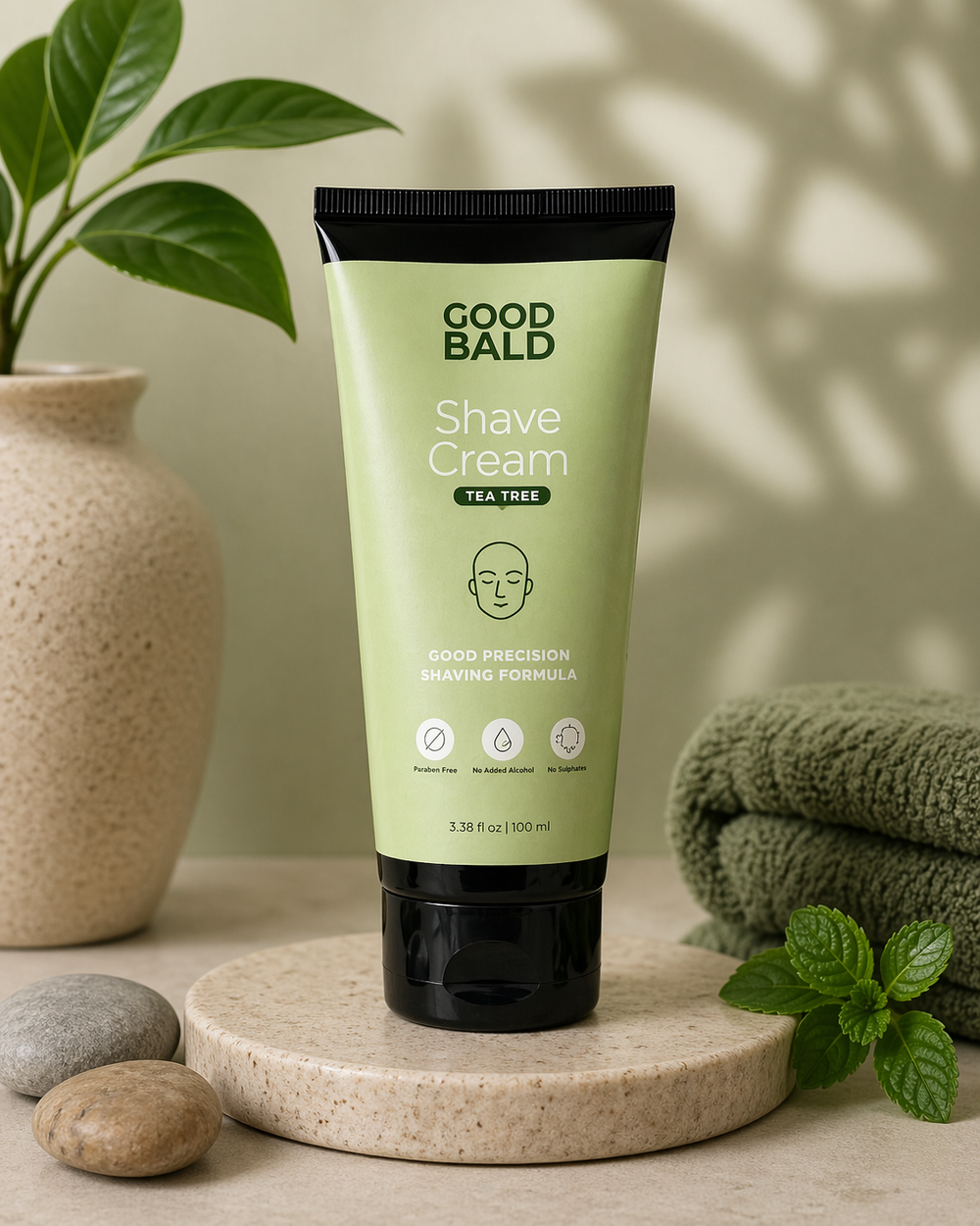 Good Bald Clarity tea tree shave cream tube